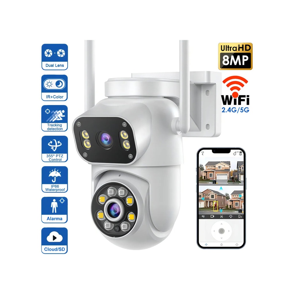 Cámara Exterior 8 MP 360° PTZ – Seguridad total día y noche
