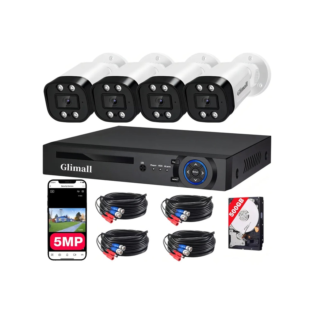 Kit De Cámara Glimall De Videovigilancia Circuito Cerrado 5mp