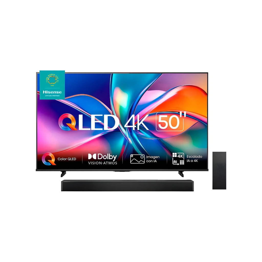 Combo Hisense: TV QLED 4K 50" + Barra de Sonido - Cine en Casa Completo